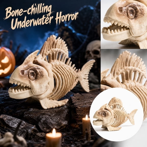 MInHoues Halloween Scary Animal Skeleton, Fish Bone Prop, Dark Horror Table Centerpiece Decorations for Haunted House Party, Home Decor Accessories
