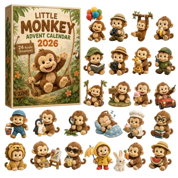 MInHoues Little Monkey Advent Calendar 2026, 24 Days of Christmas Countdown Calendar with 24Pcs 2D Acrylic Monkey Hanging Ornaments, Xmas Holiday Surprise Gift for Kids Adults