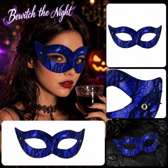 MInHoues Masquerade Mask with Elegant Lace Pattern, Snake Texture Props for Halloween Carnival Party, Women Cosplay Accessories, Dance Stage Costumes, Blue