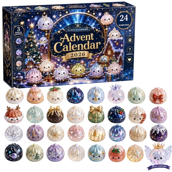 MInHoues Mystery Christmas Dumpling Squishy Advent Calendar 2026, Christmas Countdown Calendar with 24Pcs Mystery Dumpling Squishies Fidget Toys, Xmas Stocking Stuffers Surprise Gifts for Kids Adults