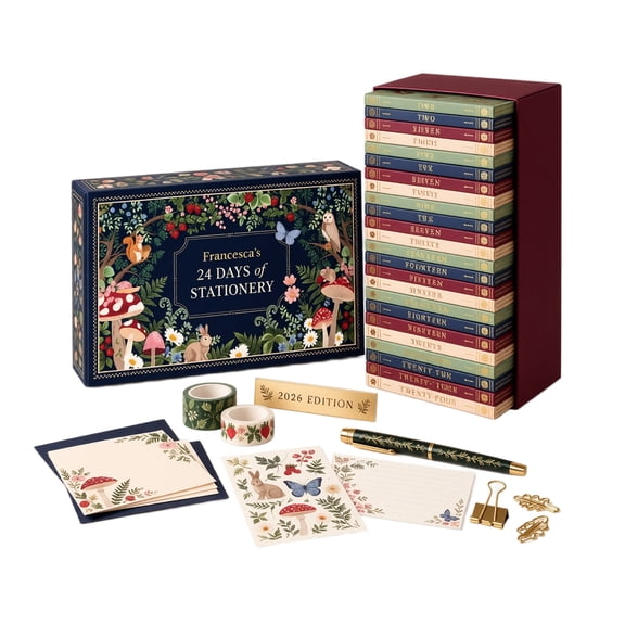 MInHoues Stationery Advent Calendar 2026, 24 Days Christmas Countdown with Mini Notebooks Washi Tape Pen Paper Clips Note Cards, Woodland Floral Journaling Gift for Women Girls Students