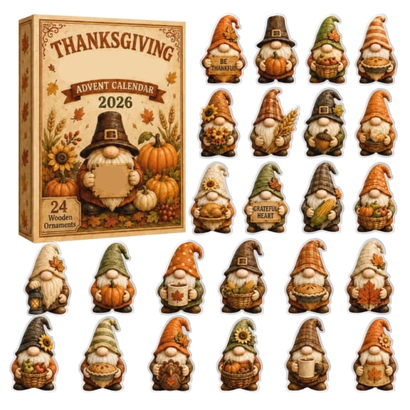 MInHoues Thanksgiving Dwarf Advent Calendar 2026, 24 Days of Thanksgiving Countdown Calendar with 24Pcs 2D Acrylic Gnome Hanging Ornaments, Great Thanksgiving Gift for Kids Adults