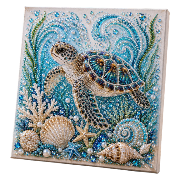 MInHoues Turtle Pearl Painting Kit 7.87x7.87", Ocean Theme Wall Art DIY Craft Materials Bundle, Relaxing 3D Gem Diamond Art Picture for Adults and Kids, Home Desk Decor Accessory