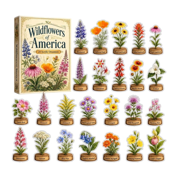 MInHouesWildflowers Collection Advent Calendar 2026, 24 Days of Christmas Countdown Calendar with 24PCS Wildflowers Collection 2D Acrylic Hanging Ornaments, Xmas Flower Gift for Garden