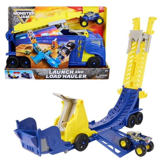 Monster Jam Launch & Load Launcher 2-in-1 Hauler Playset for Kids 3 and up