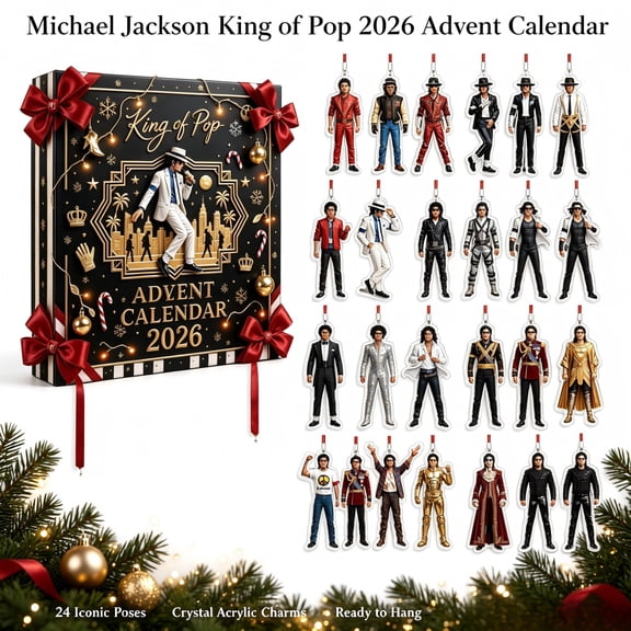 MJ Christmas Advent Calendar, 2026 Advent Calendar, 24Pcs 2D Acrylic Classic Music Icon Costume Ornaments Countdown Calendar, Holiday Collectible Gift