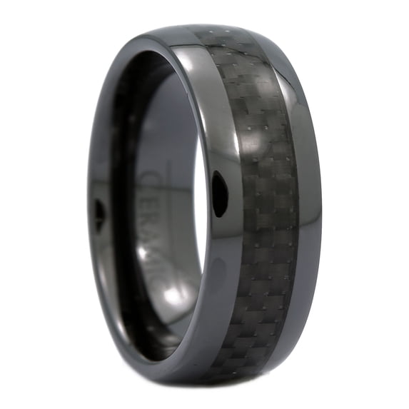 MJ Metals Jewelry 8mm Half Dome Black Ceramic Wedding Ring Carbon Fiber Men Women Band Size 11.5