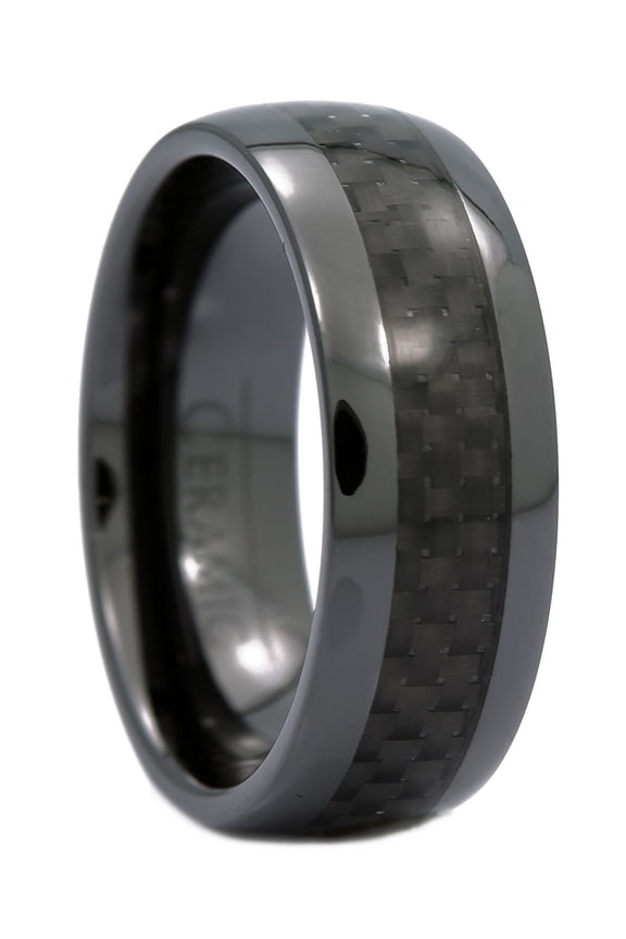 8mm Half Dome Black Ceramic Wedding Ring Carbon Fiber Men Women Band Size 12