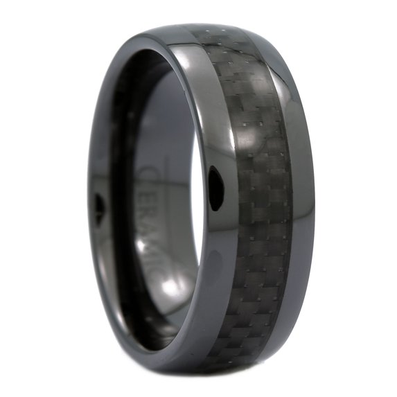 MJ Metals Jewelry 8mm Half Dome Black Ceramic Wedding Ring Carbon Fiber Men Women Band Size 13