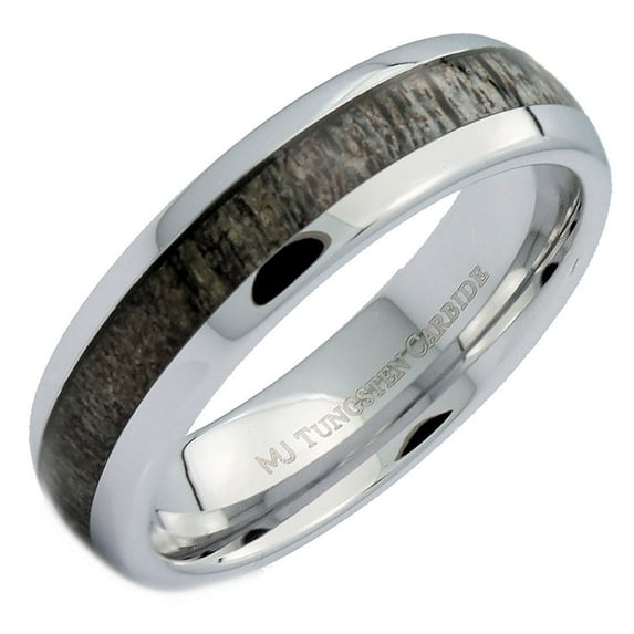 MJ Metals Jewelry Adult 6mm Unisex Natural Deer Antler Inlay White Tungsten Carbide Ring Size 7
