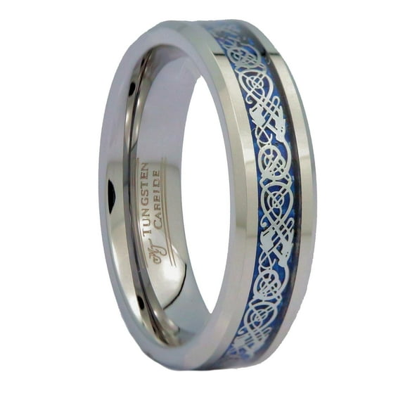 MJ Metals Jewelry Blue Celtic Dragon 6mm Unisex Tungsten Carbide Ring Wedding Band Ring Size 11.5