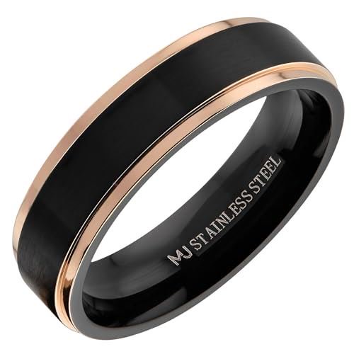 MJ Metals Jewelry Bushed Stainless Steel 6mm Black Plated Drop Down Edges Rose Gold Wedding Band Ring Size 8