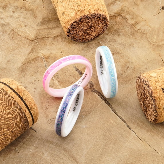 MJ Metals Jewelry Ceramic Wedding Band Multi Lavendar Opal COMFORT FIT 4mm Ring Size 7.5