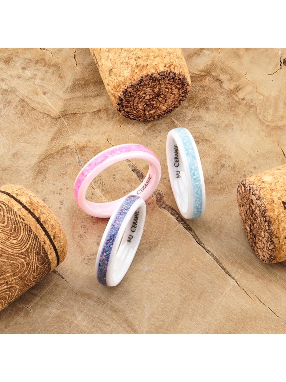 Ceramic Wedding Band Rainbow Opal COMFORT FIT 4mm Ring Size 7.5