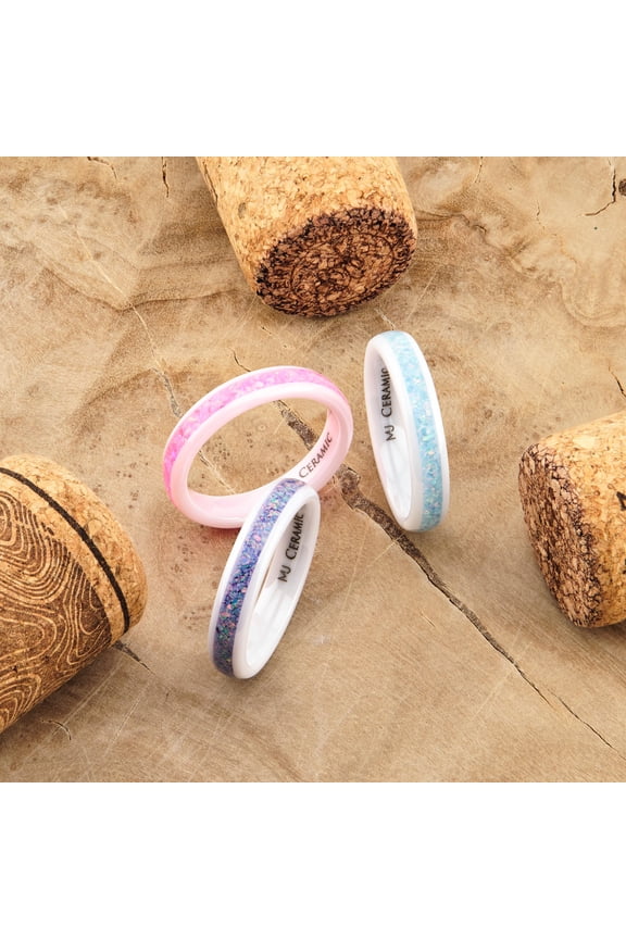 Ceramic Wedding Band Rainbow Opal COMFORT FIT 4mm Ring Size 7
