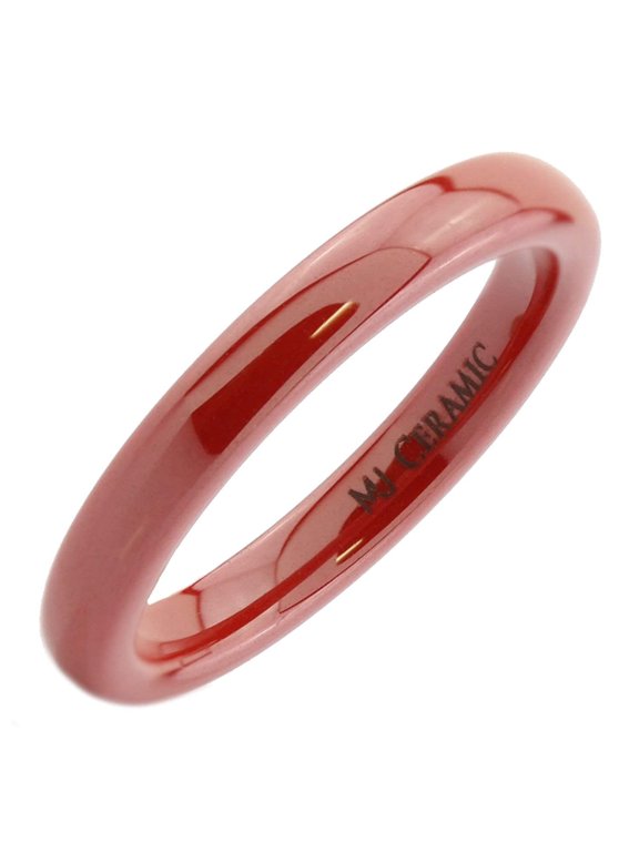 Classic Red Ceramic 3mm Wedding Band High Polish COMFORT FIT Ring Size 9.5