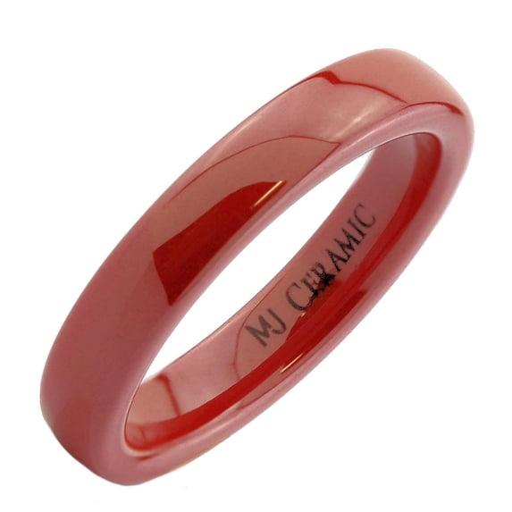 MJ Metals Jewelry Classic Red Ceramic 4mm Wedding Band High Polish COMFORT FIT Ring Size 9