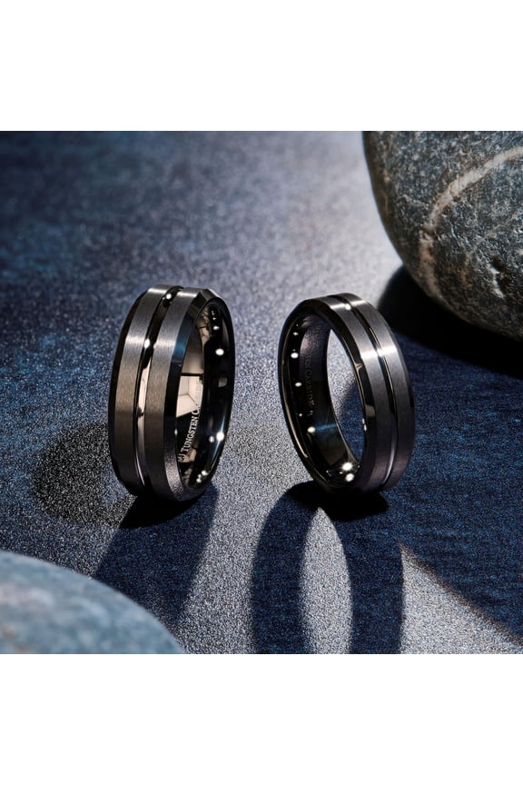 Gun Metal Tungsten Carbide COMFORT FIT 8mm Wedding Band Center Grooved Ring Size 12.5
