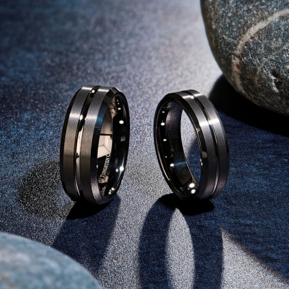 MJ Metals Jewelry Gun Metal Tungsten Carbide COMFORT FIT 8mm Wedding Band Center Grooved Ring Size 12