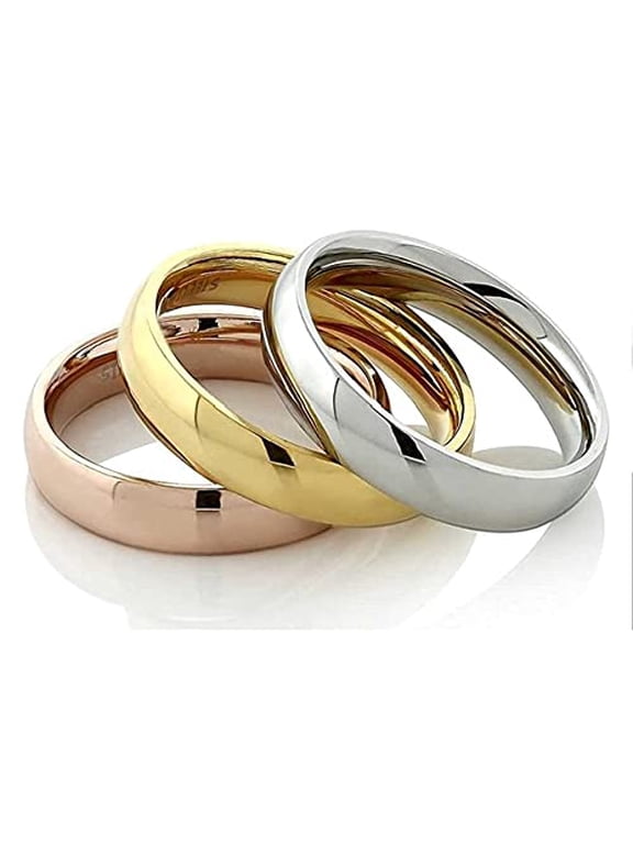 Jewelry Men's / Women's 18k Gold Plated Polished Stainless Steel 4mm Wedding Ring Classic Half Dome Band Size 11
