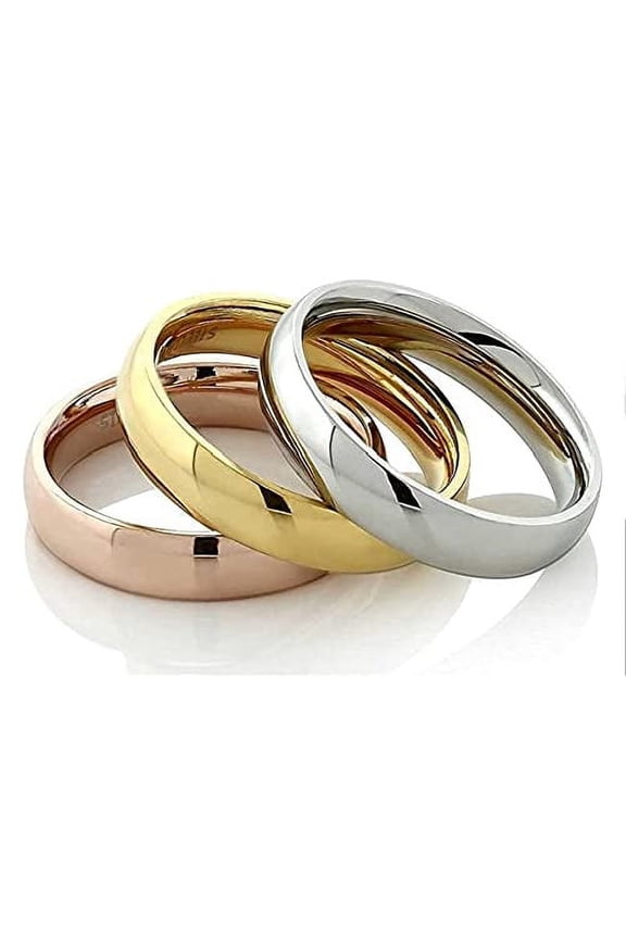 Jewelry Men's / Women's 18k Rose Gold Plated Polished Stainless Steel 4mm Wedding Ring Classic Half Dome Band Size 7.5
