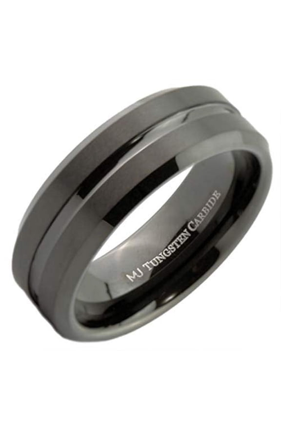 Men/Women Tungsten Carbide 8mm Center Grooved Black Plated Wedding Ring Size 16