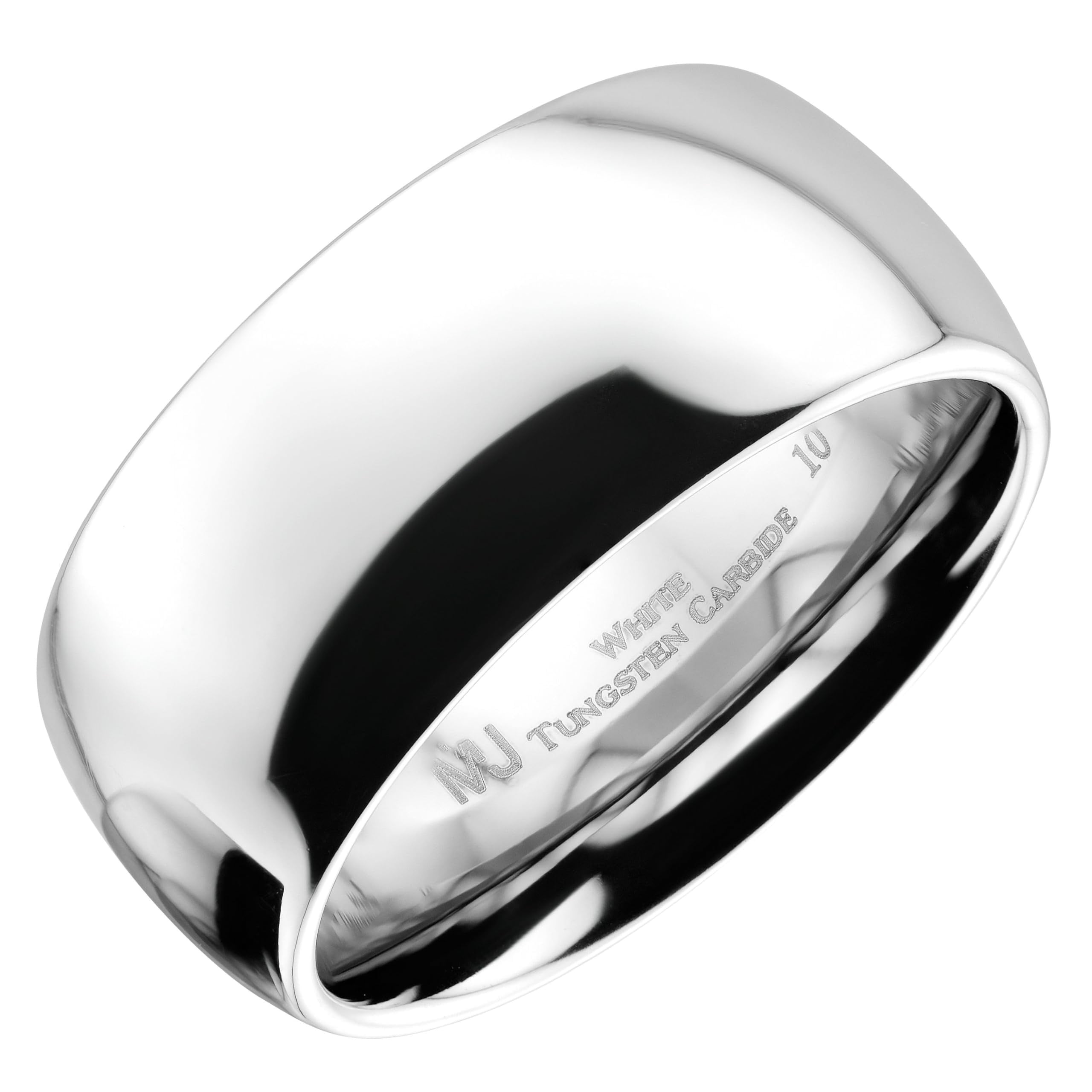 MJ Metals Custom Engraved Tungsten Carbide Ring - White Polished Band, Size 10.5, 7mm Wide