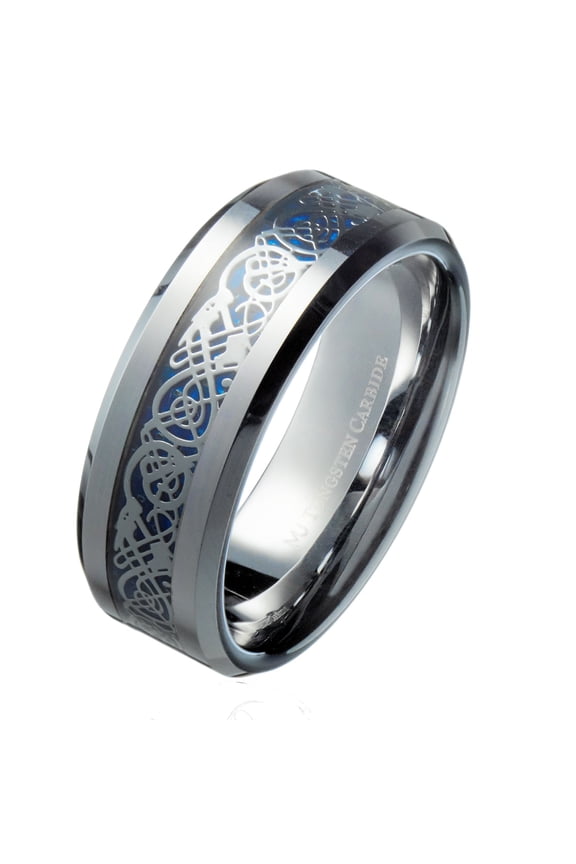 Men's / Women's Blue Celtic Dragon MJ Metals Jewelry 8mm Tungsten Carbide Wedding Band Ring Size 15