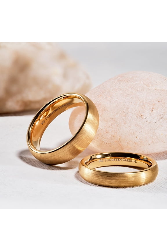 Unisex 4mm Gold Plated Brushed Tungsten Carbide Half Dome Wedding Ring Size 10