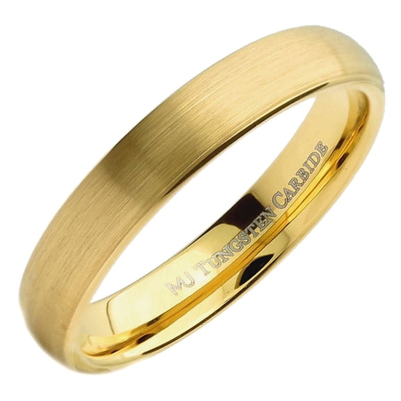 MJ Metals Jewelry Unisex 4mm Gold Plated Brushed Tungsten Carbide Half Dome Wedding Ring Size 5