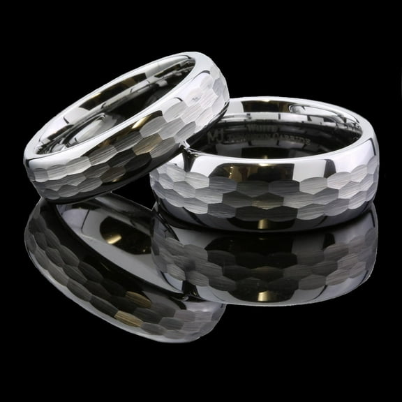 MJ Metals Jewelry Unisex Adult White Tungsten Carbide Hammered Center 6mm Wedding Ring Size 10