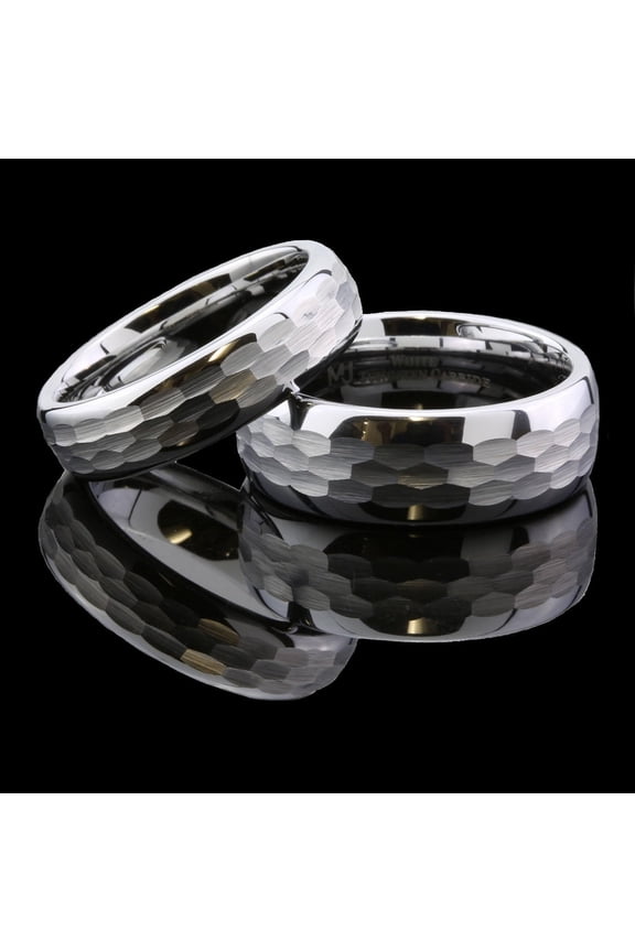 Unisex Adult White Tungsten Carbide Hammered Center 8mm Wedding Ring Size 14