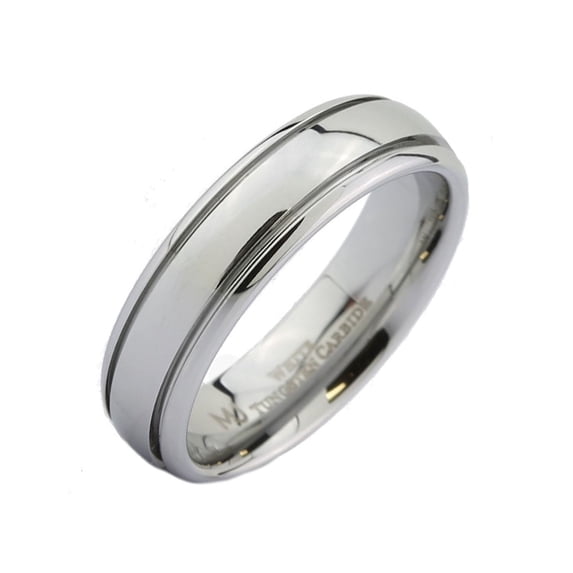 MJ Metals Jewelry Unisex Grooved White Tungsten Carbide Polished Wedding Band 6mm Ring Size 6.5