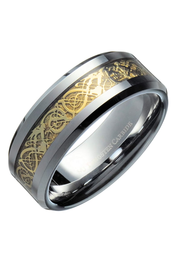 Unisex MJ Metals Jewelry 8mm Gold Celtic Dragon Tungsten Carbide Wedding Band Jewelry Ring Size 10.5