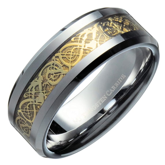MJ Metals Jewelry Unisex MJ Metals Jewelry 8mm Gold Celtic Dragon Tungsten Carbide Wedding Band Jewelry Ring Size 8