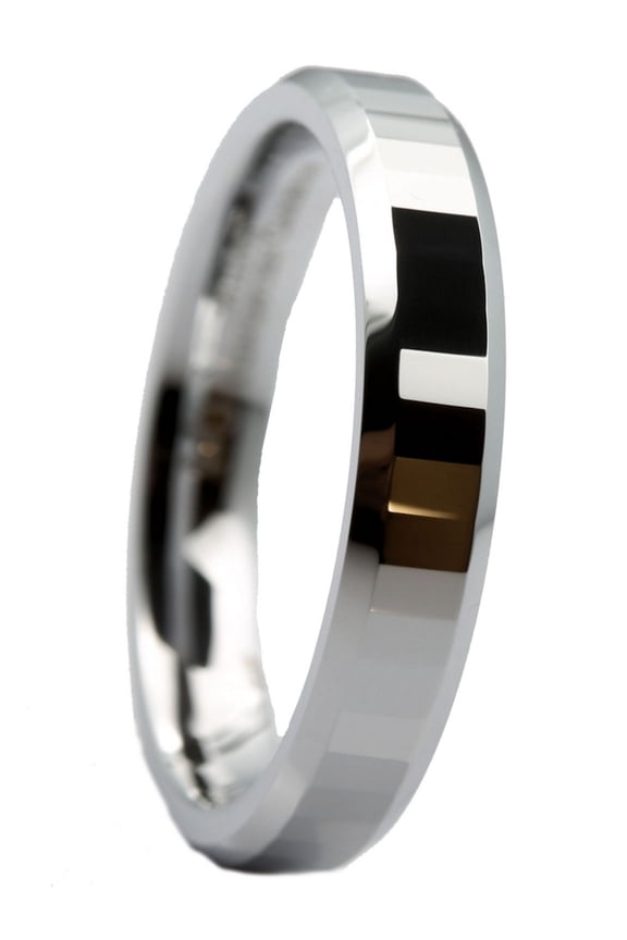 Unisex White Tungsten Carbide 4mm Polished Center Tiled Wedding Band Ring Size 10