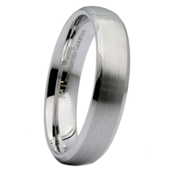 MJ Metals Jewelry Unisex White Tungsten Carbide 5mm Brushed Curved with Polished Edges Ring Size 10