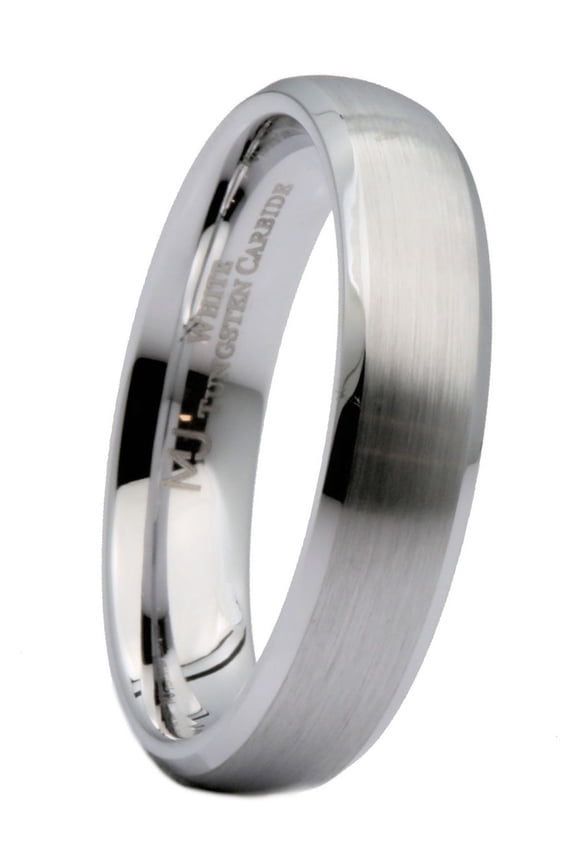 Unisex White Tungsten Carbide 5mm Brushed Curved with Polished Edges Ring Size 9.5