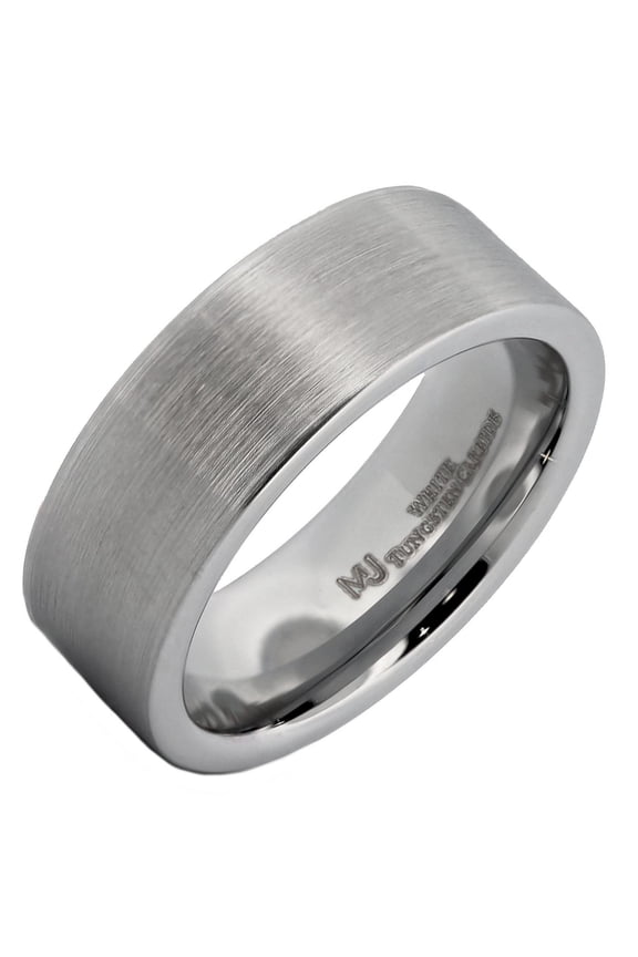 White Tungsten Carbide 8mm Pipe Ring with a Brushed Finish Comfort Fit Wedding Band Size 16