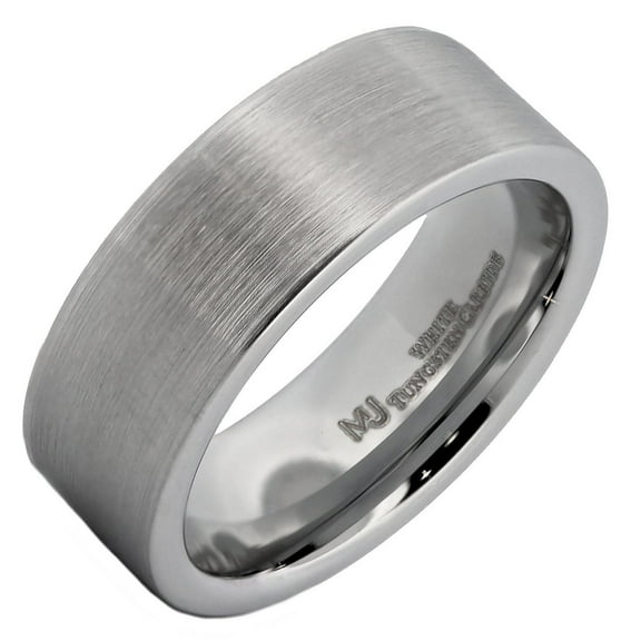 MJ Metals Jewelry White Tungsten Carbide 8mm Pipe Ring with a Brushed Finish Comfort Fit Wedding Band Size 9.5