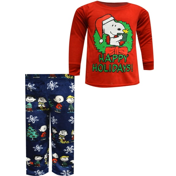 MJC Boys Peanuts Snoopy and Woodstock Happy Holidays Kids Pajama (14)