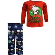 MJC Boys Peanuts Snoopy and Woodstock Happy Holidays Kids Pajama (4)