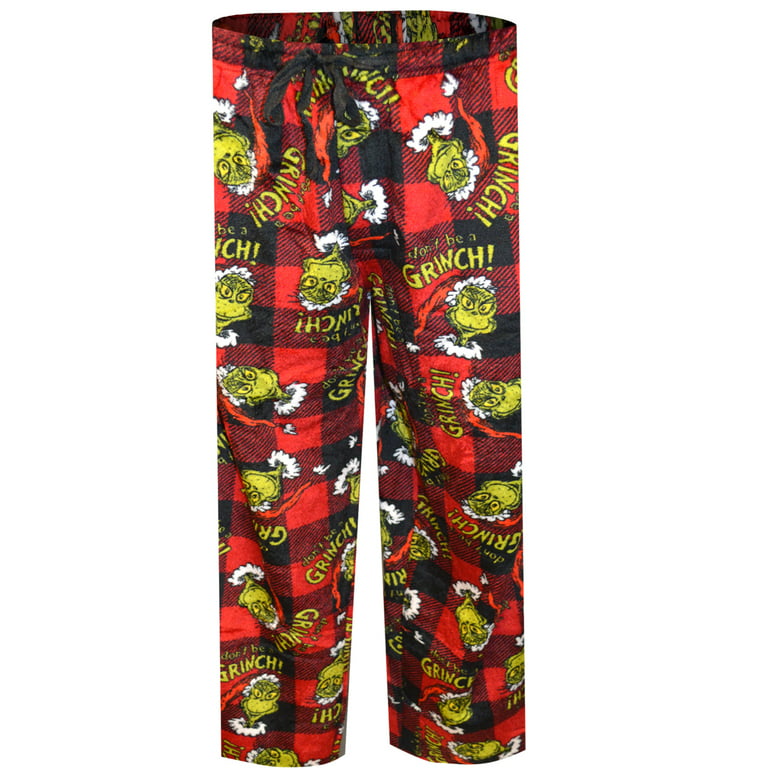 Dr. Seuss Women's The Grinch And Max Buffalo Plaid Fleece Pajama Pants  (Red, X-Large) at  Women's Clothing store