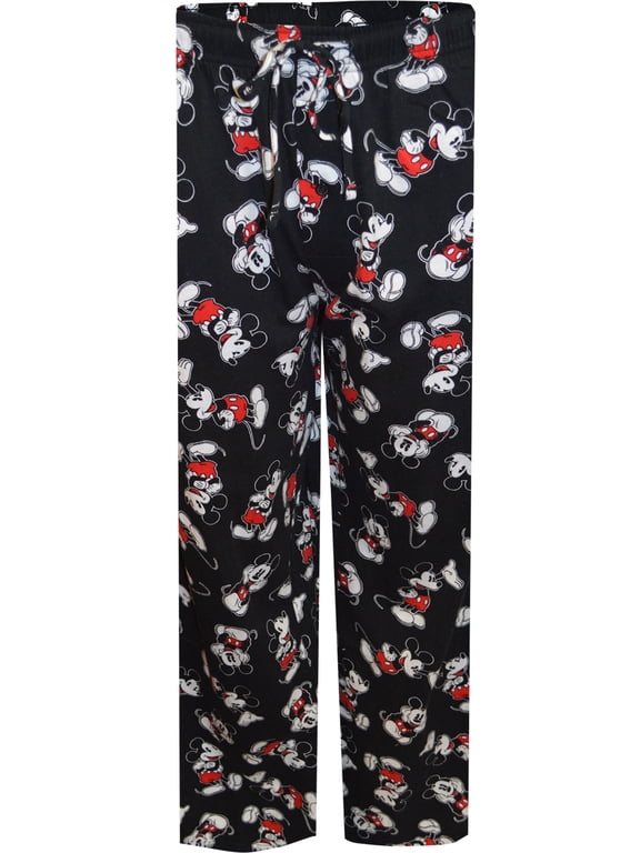 Mens Disney Classic Mickey Mouse Black Cotton Lounge Pants (Large)