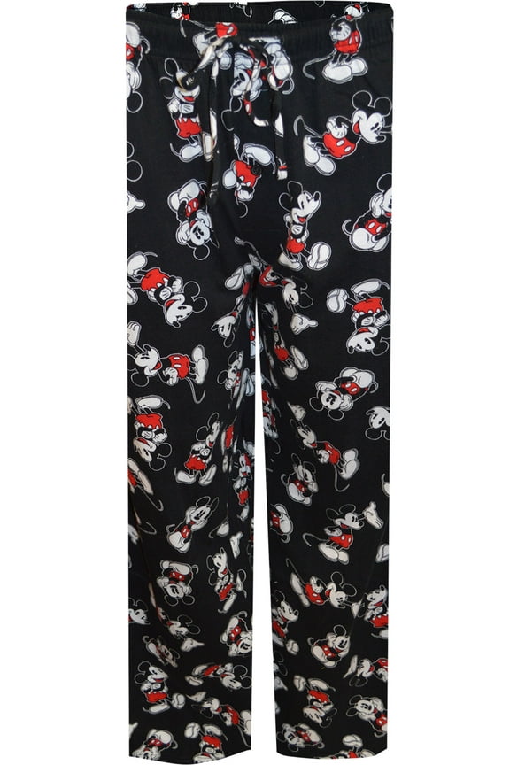 Mens Disney Classic Mickey Mouse Black Cotton Lounge Pants (Medium)