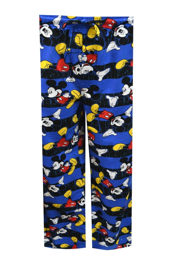 Mens Disney Classic Mickey Mouse Striped Cotton Lounge Pants (Large)