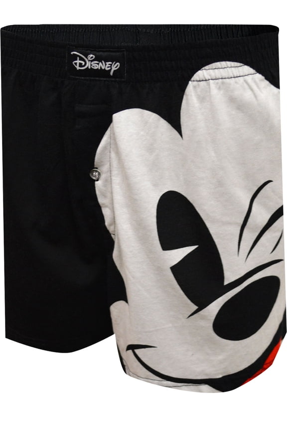 Mens Disney's Mickey Mouse Big Wink Black Cotton Boxer Shorts (Medium)