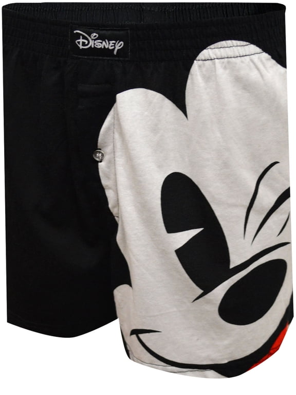 Mens Disney's Mickey Mouse Big Wink Black Cotton Boxer Shorts (Small)