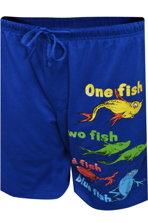 Mens Dr Seuss One Fish Two Fish Blue Lounge Shorts (Large)