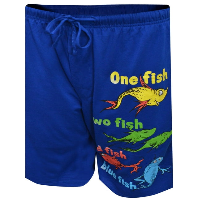 MJC Mens Dr Seuss One Fish Two Fish Blue Lounge Shorts (Small)